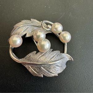 Sterling Silver Antique Art Deco Japan Real Pearl Flower Pin Brooch